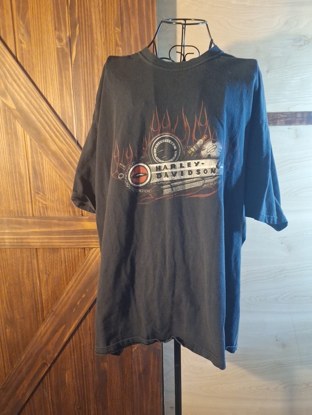 Harley-Davidson Black Tee with Flame Engine Graphic